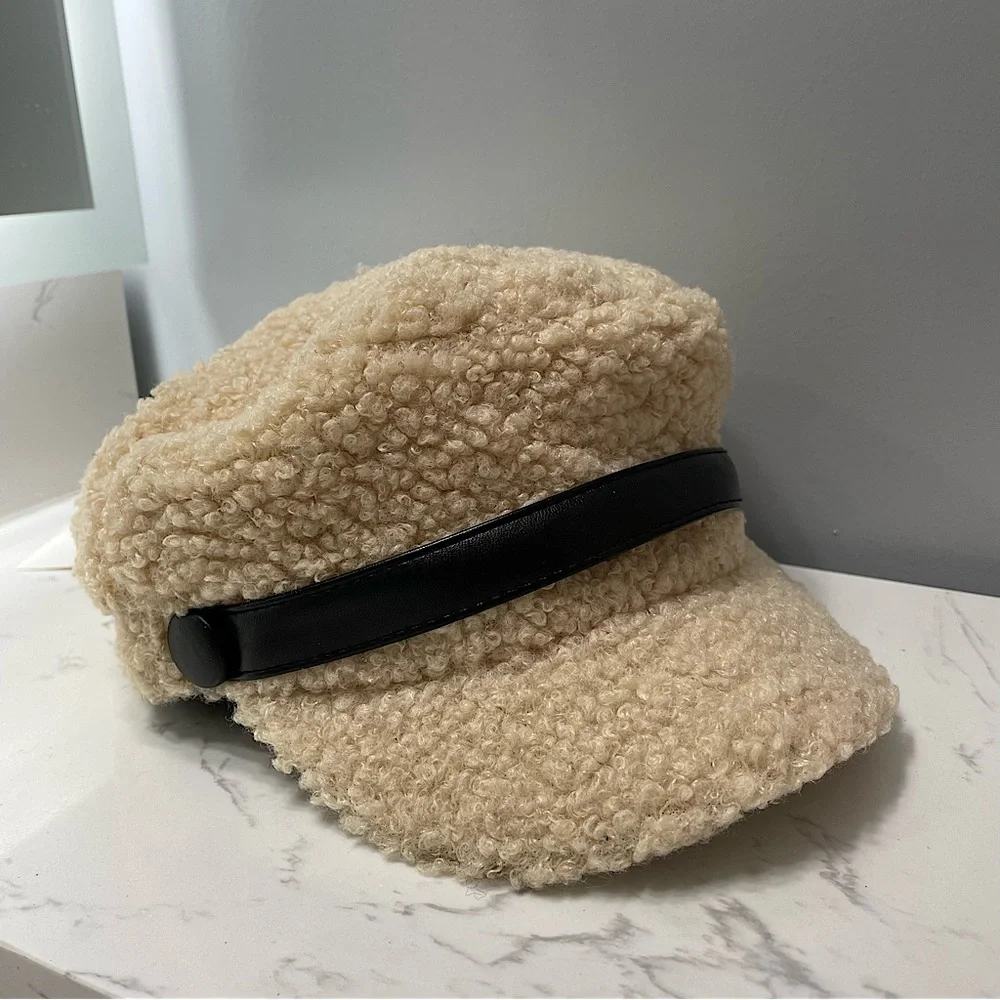 Sherpa Hat with Black Leather Accent - Picture 1 of 5